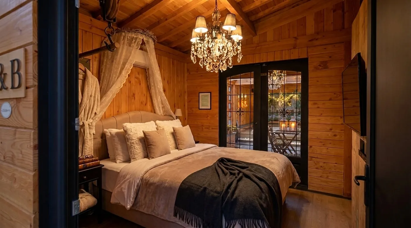 De B&B-kamer met hemelbed en kroonluchter