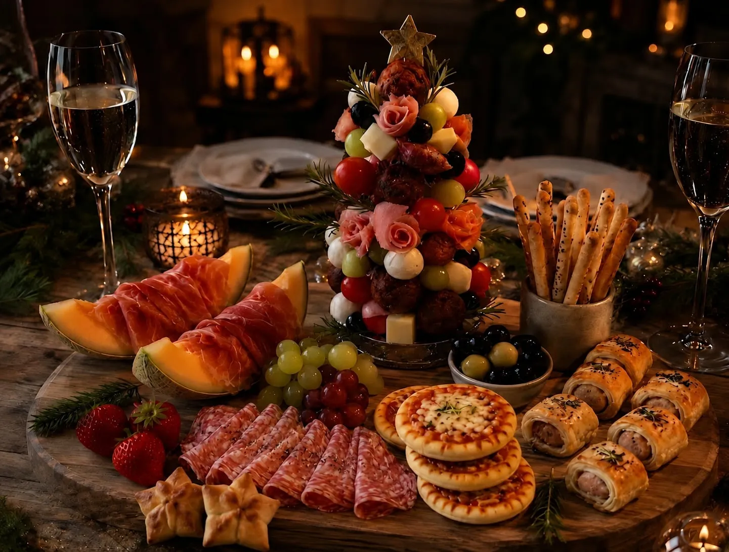 De feestelijke tapasplank van de kersttafel